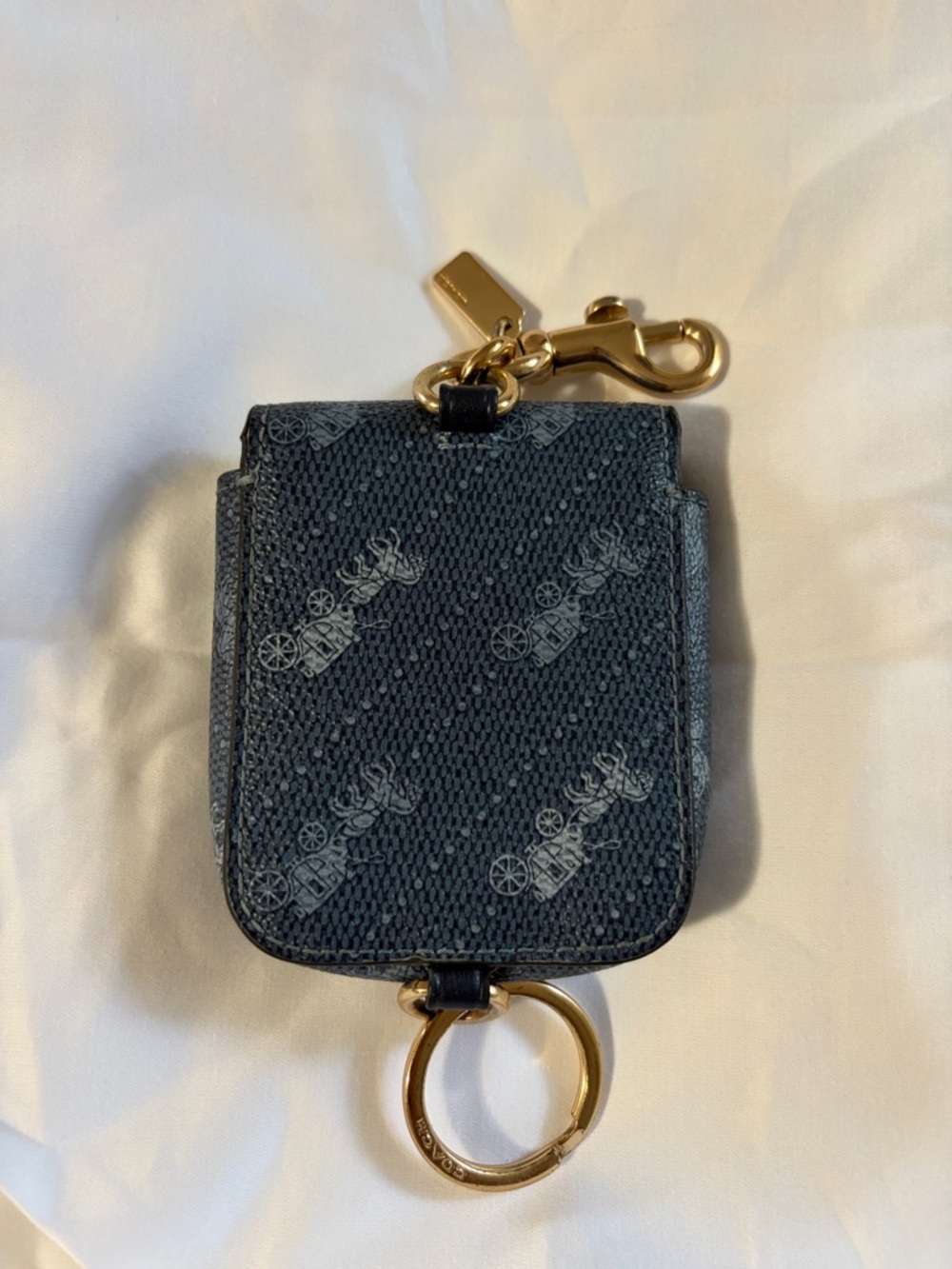 Coach Gray Signature Mini Pouch Keychain with Gold Hardware - Picture 2 of 4